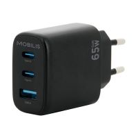 Mobilis Netzteil - GaN - 65 Watt - PD, QC - 3 Ausgabeanschlussstellen (2 x USB-C, USB)