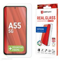 E.V.I. Displex Panzerglas + Schutzhülle für Samsung Galaxy A55 5G, Eco-Montagerahmen, kratzer-resistent, Samsung, Galaxy A55 5G, Trockene Anwendung, Schmutzabweisend, Kratzresistent, Schockresistent, Stoßfest, Transparent, 1 Stück(e)