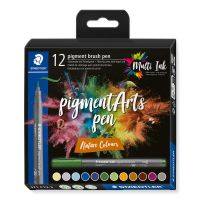 STAEDTLER Pigment Arts Brush Pen Nature Colors, 12 Farben, Mehrfarbig, Rund, Kunststoff, Polypropylen (PP), Tinte auf Wasserbasis, Erwachsene & Kinder