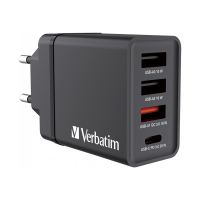 Verbatim Netzteil - 30 Watt - 5 A - PD 3.0, QC 3.0 - 4 Ausgabeanschlussstellen (24 pin USB-C, 3 x USB Typ A)