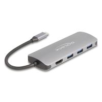 Delock 64323, USB 3.2 Gen 2 (3.1 Gen 2) Type-C, HDMI, USB 3.2 Gen 2 (3.1 Gen 2) Type-A, USB 3.2 Gen 2 (3.1 Gen 2) Type-C, 10000 Mbit/s, 60 Hz, Grau, Aluminium