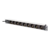 DIGITUS Steckdosenleiste (Rack - einbaufähig) - aluminum profile and fuse - Wechselstrom 250 V - 2500 Wh - Eingabe, Eingang IEC C14 - Ausgangsanschlüsse: 9 (power CEE 7/7)