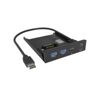 ICY BOX IB-HUB1419-i3, Front panel 3,5" mit USB Hub und Kartenleser, 2x USB-A 5 Gbit/s, 1x USB-C 5 Gbit/s, 1x USB-C 20 Gbit/s, 1x SD und 1x microSD 3.0, 8,89 cm (3.5"), Schwarz, Metall, 20 Gbit/s, MicroSD (TransFlash), SD, 100 mm