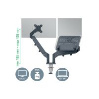 Esselte Leitz Ergo - Befestigungskit (spring-assisted dual arm) - für 2 LCD-Displays oder LCD-Display und Notebook - space saving - Dunkelgrau - Bildschirmgröße: 43.2-81.3 cm (17"-32")