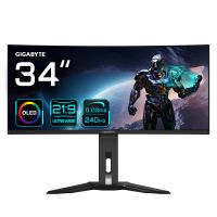 Gigabyte OLED WQHD Curved Gaming Monitor MO34WQC2 - 34 Zoll, 3440 x 1440, 240Hz, 0,03ms, KVM, 250 cd/m², FreeSync Premium Pro, DisplayHDR True Black 400, HDMI 2.1, Displayport 1.4, 86,4 cm (34"), 3440 x 1440 Pixel, Wide Quad HD, OLED, 0,03 ms, Schwarz