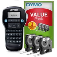 Dymo LabelManager 160 Tragbares Beschriftungsgerät Starter-Set | Etikettiergerät mit QWERTZ Tastatur & Einfache Textbearbeitung | mit 3 Rollen | für D1 Etiketten in 69 und 12mm Breite, QWERTZ, D1, Wärmeübertragung, 160 x 160 DPI, 12 mm/sek, Schwarz, Silbe