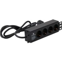 Rockstable 4-Fache Steckdosenleiste, Stromverteiler, Schwarz, 1U, 1,8 m, 125/250 V, 50 - 60 Hz