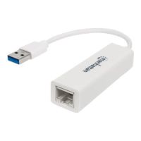 Manhattan USB-A Gigabit Network Adapter, White, 10/100/1000 Mbps Network, USB 3.0, Ethernet, RJ45, Three Year Warranty, Blister