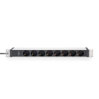 DIGITUS Steckdosenleiste mit Aluminiumprofil, 8-fach Schutzkontaktsteckdose, 2 m Zuleitung, IEC C20 Stecker