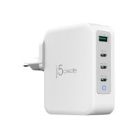 j5create JUP43130E-EN - Netzteil - GaN - 130 Watt - 5 A - PD 3.0, PD 2.0, QC 4.0, Huawei Fast Charge, AFC, Apple 2.4A, USB BC 1.2 - 4 Ausgabeanschlussstellen (USB Typ A, 3 x USB-C)