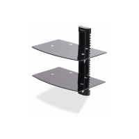 StarTech.com Dual Floating Wall-Mounted AV Shelves, Adjustable Height Shelf For Under TV, Organize A/V Equipment On Black Tempered Glass Shelves