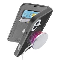 Cellularline Daily Mag - iPhone 16 Buchhülle mit halbdurchsichtigem Hartdeckel, kompatibel mit dem Magsafe®-Ökosystem, Folio, Apple, iPhone 16, 15,5 cm (6.1"), Schwarz