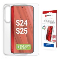 E.V.I. Displex Panzerglas + Schutzhülle für Samsung Galaxy S24/S25, Eco-Montagerahmen, kratzer-resistent, Samsung, Galaxy S24, Galaxy S25, Trockene Anwendung, Staubresistent, Schlagfest, Kratzresistent, Schockresistent, Transparent, 1 Stück(e)