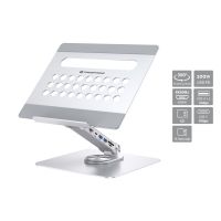 Conceptronic DONN27G Laptop-Ständer mit 7-in-1-Dockingstation, 360° drehbare Basis, faltbar, höhenverstellbar, Laptop-Ständer, Silber, Aluminium, 360°, USB 3.2 Gen 1 (3.1 Gen 1) Type-C, 5000 Mbit/s