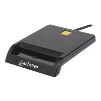 Manhattan USB-A Contact Smart Card Reader, 12 Mbps, Friction type compatible, External, Windows or Mac, Cable 105cm, Black, Three Year Warranty, Blister