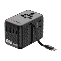 Verbatim Charge 'n' Travel - Netzteil - GaN III, universal, with retractable USB-C cable - 100 Watt - 10 A - QC 4.0+, QC 3.0, Fast Charge, Power Delivery 3.0 + PPS, USB BC 1.2, Apple Fast Charge - 5 Ausgabeanschlussstellen (3 x USB-C, 2 x USB)