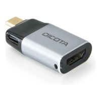 Dicota Videoadapter - 24 pin USB-C männlich zu HDMI, 24 pin USB-C weiblich - Silber - Support von 4K 60 Hz, USB-Stromversorgung (100 W)