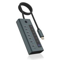 ICY BOX IB-HUB1457-C31, USB 3.2 Gen 1 (3.1 Gen 1) Type-C, USB 3.2 Gen 2 (3.1 Gen 2) Type-C, USB Typ-C, 10000 Mbit/s, Blau, Grau, Aluminium, 20 W