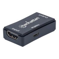 Manhattan HDMI Repeater, 4K@60Hz, Active, Boosts HDMI Signal up to 40m, Black, Three Year Warranty, Blister