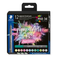 STAEDTLER Pigment Arts Brush Pen Pastel Colors, 12 Farben, Mehrfarbig, Rund, Kunststoff, Polypropylen (PP), Tinte auf Wasserbasis, Erwachsene & Kinder