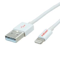 ROLINE USB 2.0 Sync- & Ladekabel für Apple Geräte mit Lightning Connector 1,0 m, 1 m, Lightning, USB A, Männlich, Männlich, Weiß
