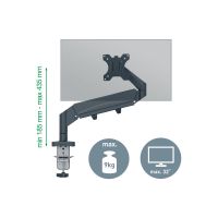 Esselte Leitz Ergo - Befestigungskit (spring-assisted single arm) - für LCD-Display - space saving - Metall - Dunkelgrau - Bildschirmgröße: 43.2-81.3 cm (17"-32")