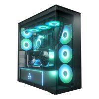 Arctic Xtender VG (Mirror Black) Premium E-ATX PC-Gehäuse mit vertikaler GPU-Montage, Midi Tower, PC, Schwarz, EATX, Metall, Gehärtetes Glas, Gaming