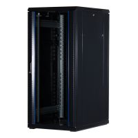 Rockstable 27 HE 19" Serverschrank mit Glastür, Freistehendes Gestell, 27U, 800 kg, Sperrschloss, Ablageschienen, Verstellbare Füße