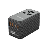 Verbatim UTA-06 - Netzteil - GaN III, Universal - 100 Watt - 5 A - PD 3.0, QC 4.0+, QC 3.0, Fast Charge, Super Charge, Apple Fast Charge, PD/PPS, USB BC 1.2 - 4 Ausgabeanschlussstellen (2 x USB, 2 x USB-C)