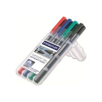 STAEDTLER Lumocolor duo - Doppelspitzenfilzstift - permanent - Schwarz, Rot, Blau, Grün - 1.5 mm / 0.6 mm - Mittel / fein (Packung mit 4)