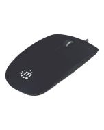 Manhattan Silhouette Sculpted USB Wired Mouse, Black, 1000dpi, USB-A, Optical, Lightweight, Flat, Three Button with Scroll Wheel, Three Year Warranty, Blister