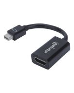 Manhattan Mini DisplayPort 1.2 to HDMI Adapter Cable, 1080p@60Hz, 12cm, Male to Female, Black, Equivalent to Startech MDP2HDMI, Three Year Warranty, Polybag