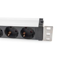 DIGITUS Steckdosenleiste mit Aluminiumprofil  und Schalter, Überspannungsschutz, integrierter Netzfilter, 5-fach Schutzkontaktsteckdose, 2 m Zuleitung Schutzkontaktstecker