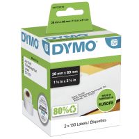 Dymo Original LabelWriter Adressetiketten | 28 mm x 89 mm | schwarz auf weiß | 2 Rollen mit je 130 leicht ablösbaren Etiketten (260 Etiketten) | selbstklebend | für LabelWriter Etikettendrucker, Weiß, Selbstklebendes Druckeretikett, Papier, Permanent, Rec