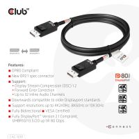 Club 3D DisplayPort 2.1 Bi-Direktionales VESA DP80 zertifiziertes Kabel 4K120Hz, 8K60Hz oder 10K30Hz St/St 1.2m