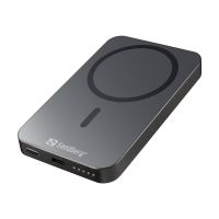 SANDBERG Mag Wireless Powerbank 5000 ALU, 5000 mAh, Lithium, Power Delivery, Kabelloses Aufladen, Schwarz