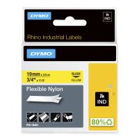 Dymo Rhino Industrie Nylonetiketten | flexibel | 19 mm x 3,5 m | schwarz auf gelb | selbstklebendes Schriftband | für Rhino und LabelManager Beschriftungsgerät, Schwarz auf gelb, Mehrfarbig, Nylon, -10 - 80 °C, UL 969, DYMO