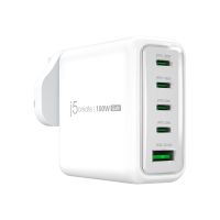 j5create JUP53100 - Netzteil - GaN - 100 Watt - 5 A - QC 3.0, Power Delivery 3.0 + PPS - 5 Ausgabeanschlussstellen (4 x USB-C, USB)
