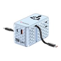 Verbatim Charge 'n' Travel - Netzteil - GaN III, universal, with 2 retractable USB-C cables - 70 Watt - 10 A - QC 4.0+, QC 3.0, Fast Charge, Power Delivery 3.0 + PPS, USB BC 1.2, Apple Fast Charge - 4 Ausgabeanschlussstellen (3 x USB-C, USB)