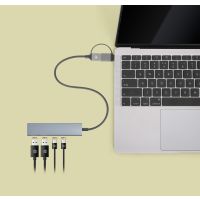 Manhattan 181075, USB 3.2 Gen 1 (3.1 Gen 1) Type-A + Type-C, USB 3.2 Gen 1 (3.1 Gen 1) Type-A, USB 3.2 Gen 1 (3.1 Gen 1) Type-C, 5000 Mbit/s, Grau, Aluminium, 0,25 m