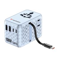 Verbatim Charge 'n' Travel - Netzteil - GaN III, universal, with retractable USB-C cable - 100 Watt - 10 A - QC 4.0+, QC 3.0, Fast Charge, Power Delivery 3.0 + PPS, USB BC 1.2, Apple Fast Charge - 5 Ausgabeanschlussstellen (3 x USB-C, 2 x USB)