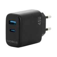 Mobilis Netzteil - schnell, gan - 45 Watt - QC, PD/PPS - 2 Ausgabeanschlussstellen (USB, USB-C)