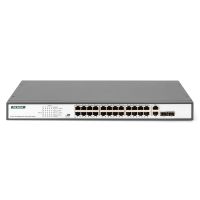 DIGITUS 24-Port Fast Ethernet  PoE Netzwerkswitch, 19 Zoll, unmanaged, 2 GE Uplink Ports, SFP, 370 W, af/at