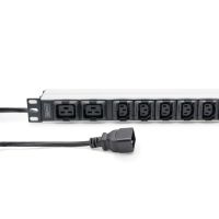 DIGITUS Steckdosenleiste mit Aluminiumprofil, 10-fach, 2 m Zuleitung, IEC C20 Stecker
