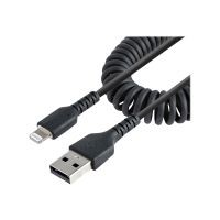 StarTech.com Startech 50cm USB auf Lightning Kabel, Spiralkabel, MFi zertifiziert, Schnellladekabel für  iPhone/iPad, Schwarz, robuster TPE Mantel mit Aramidfaser, USB 2.0 Kabel (RUSB2ALT50CMBC)
