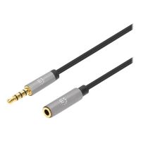 Manhattan Stereo Audio 3.5mm Extension Cable, 3m, Male/Female, Slim Design, Black/Silver, Premium with 24 karat gold plated contacts and pure oxygen-free copper (OFC)