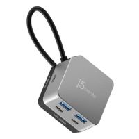 j5create USB-C® 4K144 HDMI™ Hub mit flexiblen Anschlüssen - Cube Plus 6-in-1, USB Typ-C, 144 Hz, 3840 x 2160, 1920 x 1080 (HD 1080), Grau, Acrylnitril-Butadien-Styrol (ABS), Aluminium, 100 W