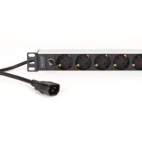 DIGITUS Steckdosenleiste mit Aluminiumprofil und Vorsicherung, 9-fach Schutzkontaktsteckdose, 2 m Zuleitung IEC C14 Stecker