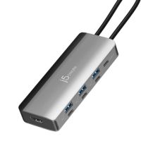 j5create USB-C® 4K144 HDMI™ Hub mit flexiblen Anschlüssen - Slim 8-in-1, USB Typ-C, 144 Hz, 3840 x 2160, 2560 x 1440, 1920 x 1080 (HD 1080), Grau, Aluminium, Acrylnitril-Butadien-Styrol (ABS), 100 W