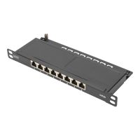 DIGITUS CAT 6A Slim Patch Panel, geschirmt, 8-Port, 0,5 HE, 10", schwarz
